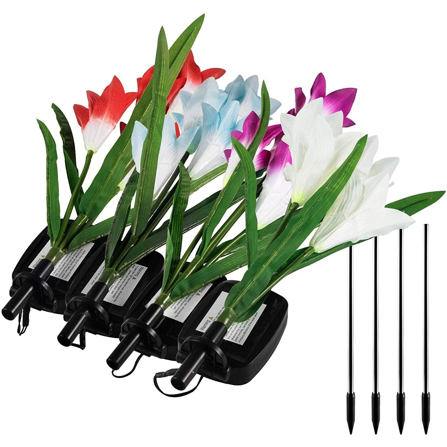 Avelena | 4er-Pack: Solar-Gartenlichter mit Farbwechsel und 16 größeren Lilienblumen