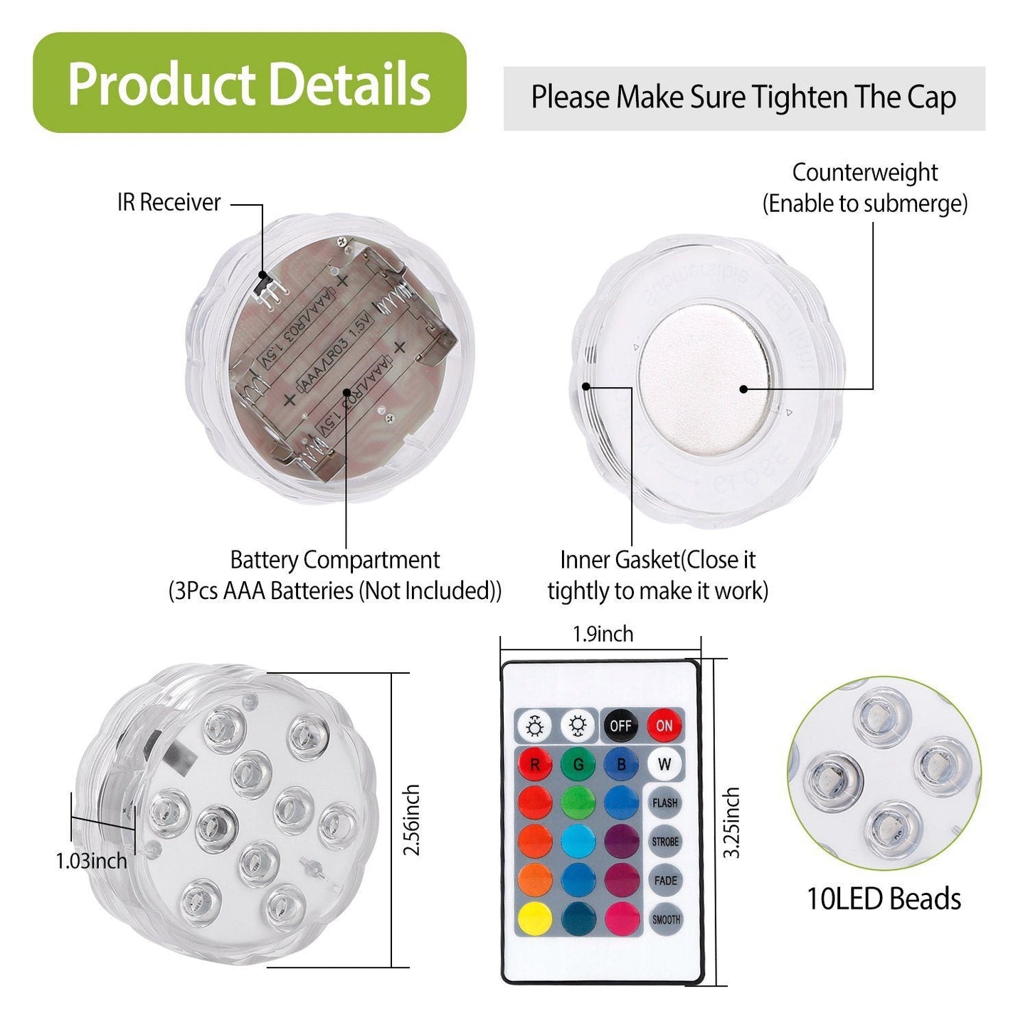 Avelena | 4-Teilig: Unterwasser RGB LED Lichter