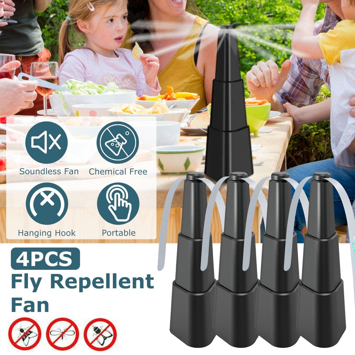 Avelena | 4-Teilig: Fliegenabwehr Ventilator Tisch Batteriebetriebene Insektenabwehr