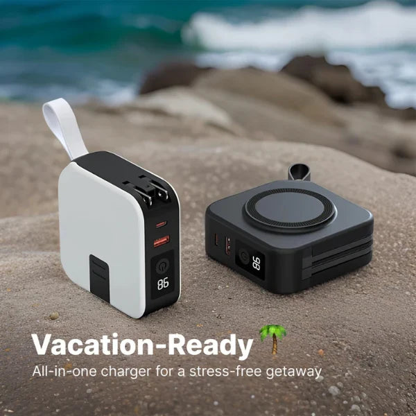 Avelena | TravelBank | Tragbares 5-in-1 Wandladegerät | Drahtloses Laden, Powerbank & Multi-Geräte-Laden