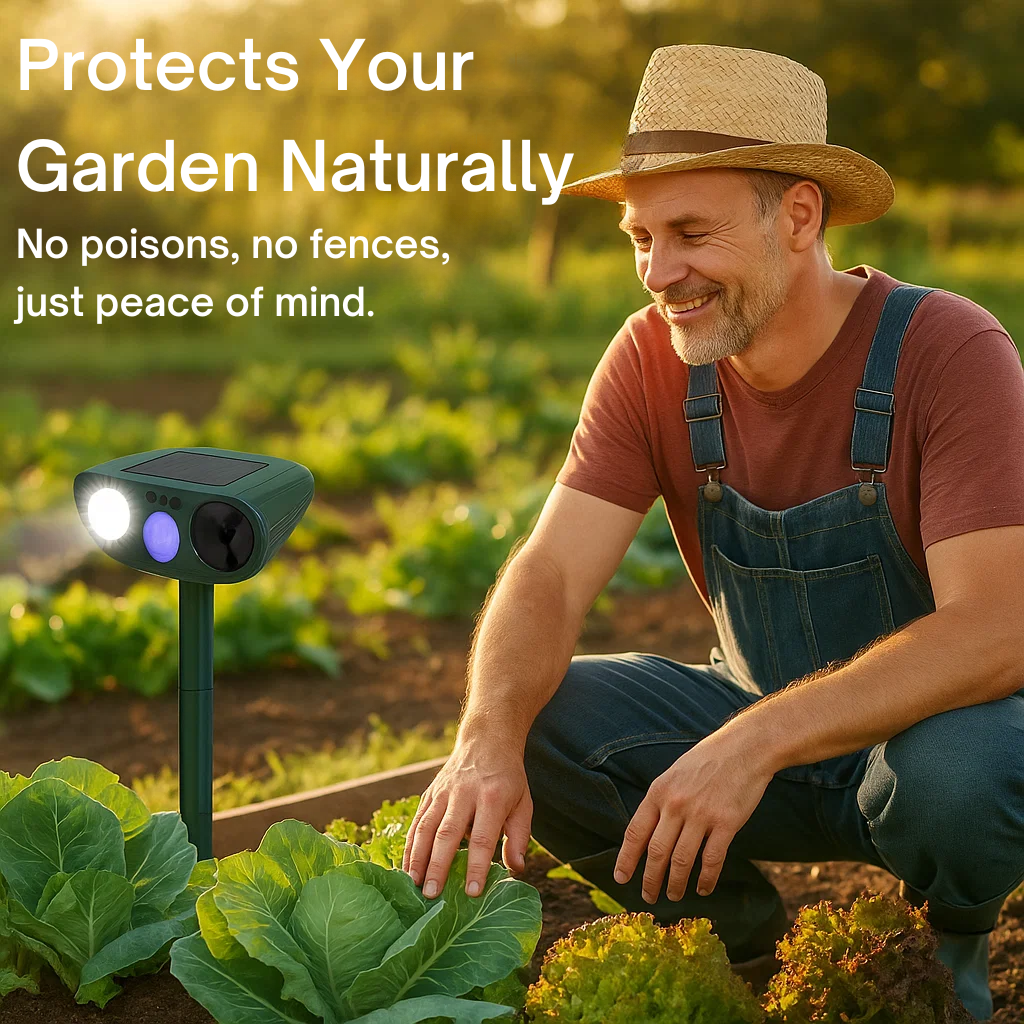 Avelena | Solar-powered ultrasonic rabbit repeller with flashing light – Effective pest control for gardens and yards