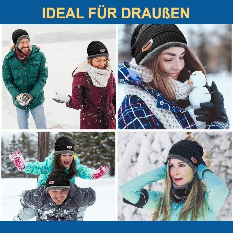 Avelena | Warme Strickmütze mit Schal ( Erwachsene und Kinder )