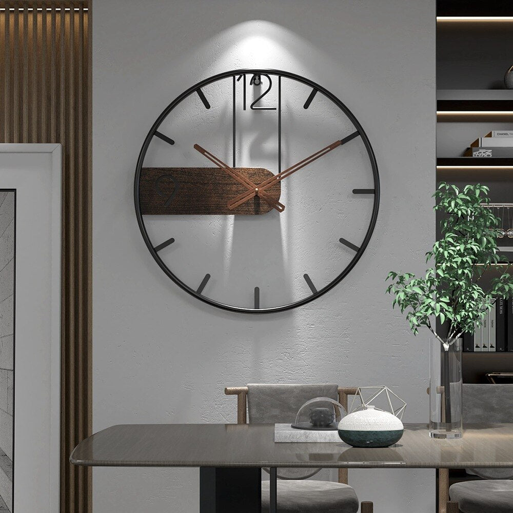 Avelena | Stahl-Walnuss Wanduhr | Modernes Industriedesign mit Walnuss Holz