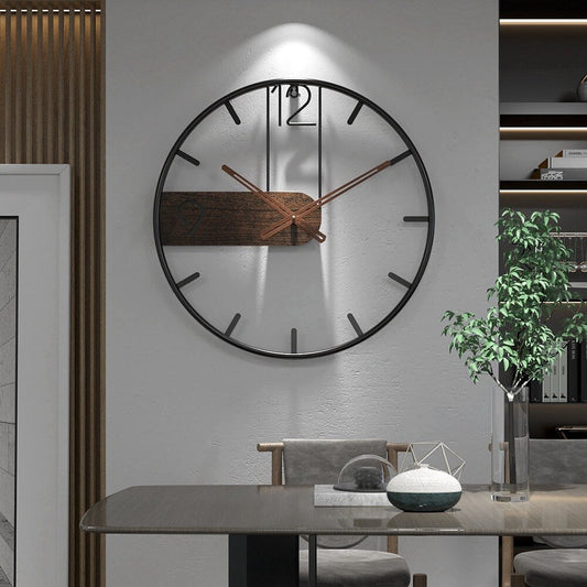 Avelena | Stahl-Walnuss Wanduhr | Modernes Industriedesign mit Walnuss Holz