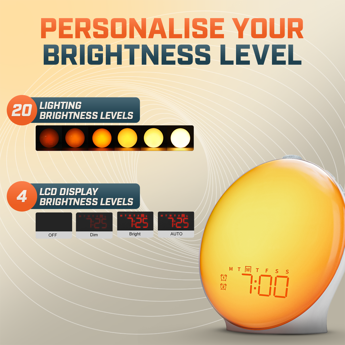 Avelena | Wake-Up Sun Lamp Clock | Gradual Sunrise Light & Customizable Sounds for Gentle Mornings