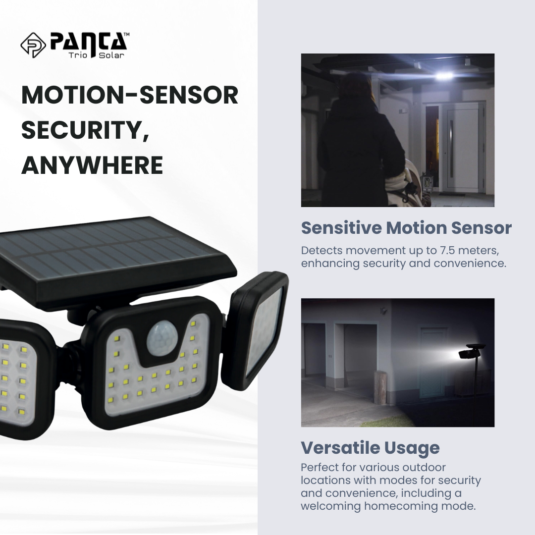 Avelena | Solar-powered outdoor lights – Panta Trio with motion sensor for garden & security lighting