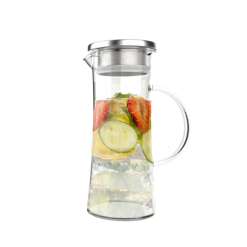 Avelena | 50oz hitzebeständiger Glaskrug mit Edelstahlfilter Auslaufdeckel