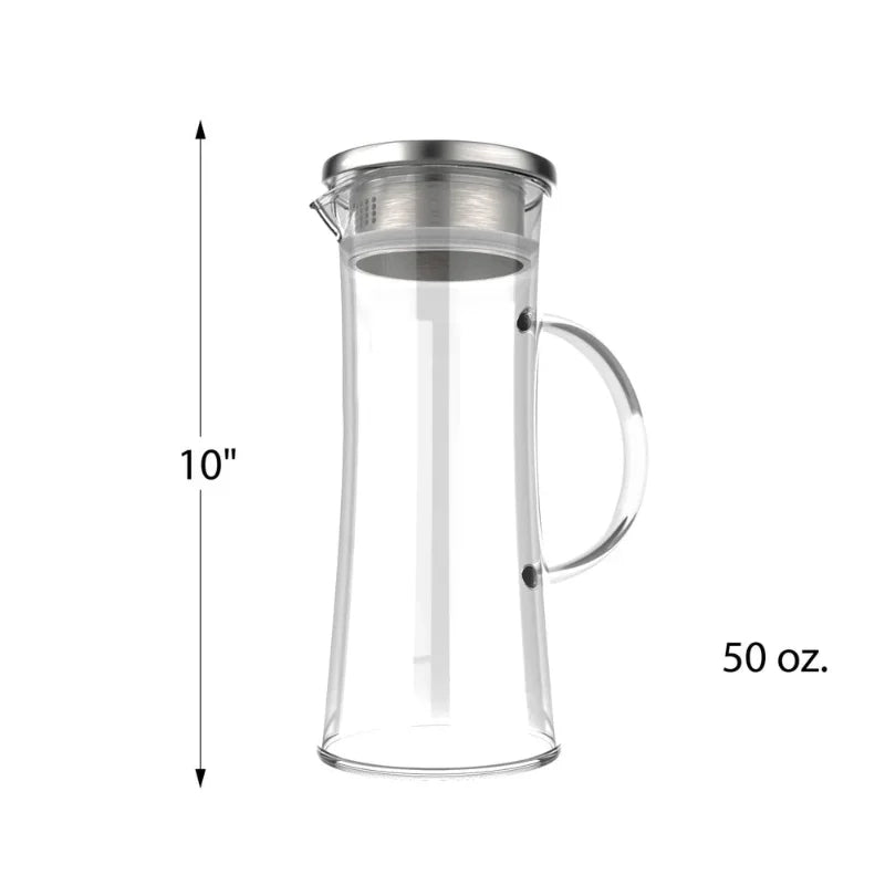Avelena | 50oz hitzebeständiger Glaskrug mit Edelstahlfilter Auslaufdeckel