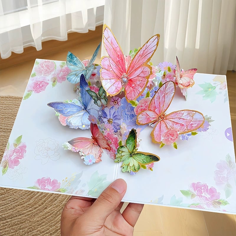 Avelena | Vibrant 3D Schmetterling & Gänseblümchen Pop-Up Grußkarte