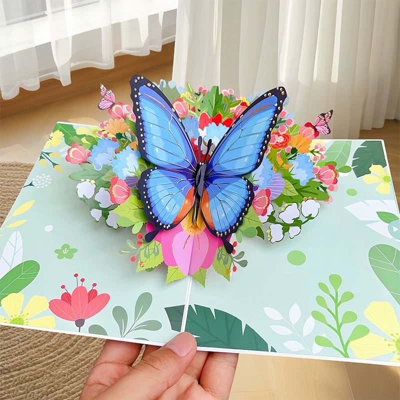 Avelena | Vibrant 3D Schmetterling & Gänseblümchen Pop-Up Grußkarte