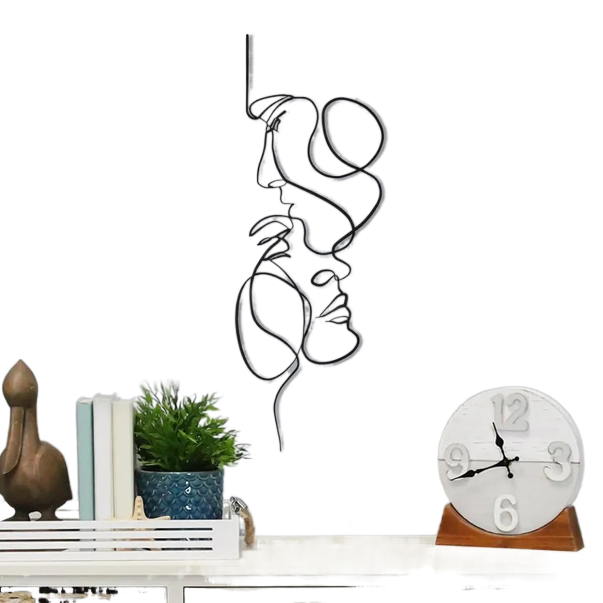 Avelena | Schwarze Metall Wandkunst Wanddekoration Abstrakte Eisen Wand Skulptur Minimalistische Gesichts Linie Wohnkultur Handwerkskunst