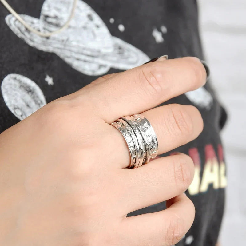 Avelena | Silberner Stern Mond Sonne Ring