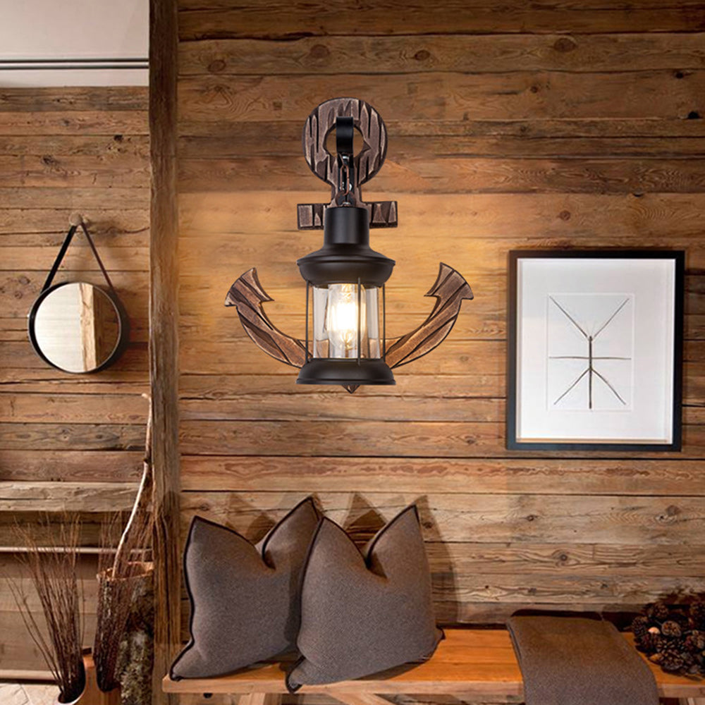 Avelena | Vintage Anker LED Wandleuchte - Industrie Metall & Holz für Esszimmer/Wohnzimmer