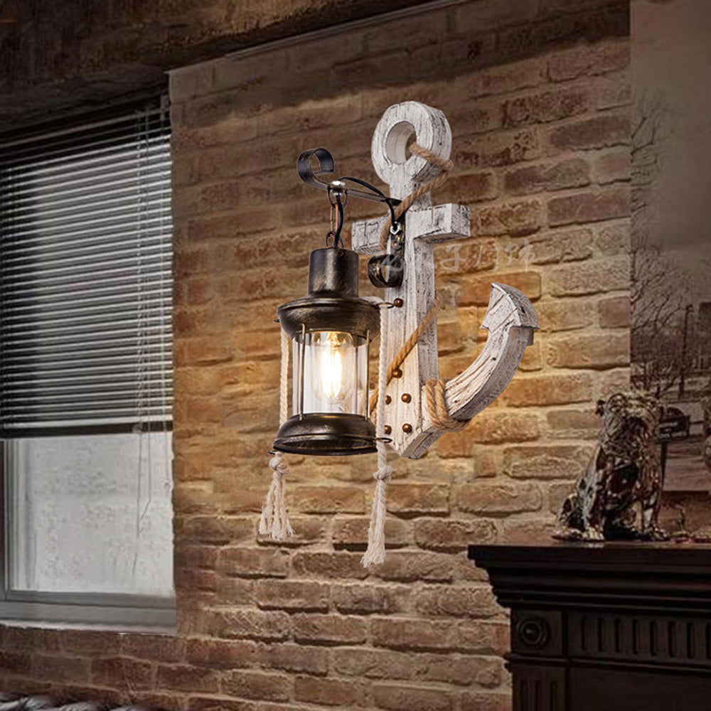 Avelena | Vintage Anker LED Wandleuchte - Industrie Metall & Holz für Esszimmer/Wohnzimmer