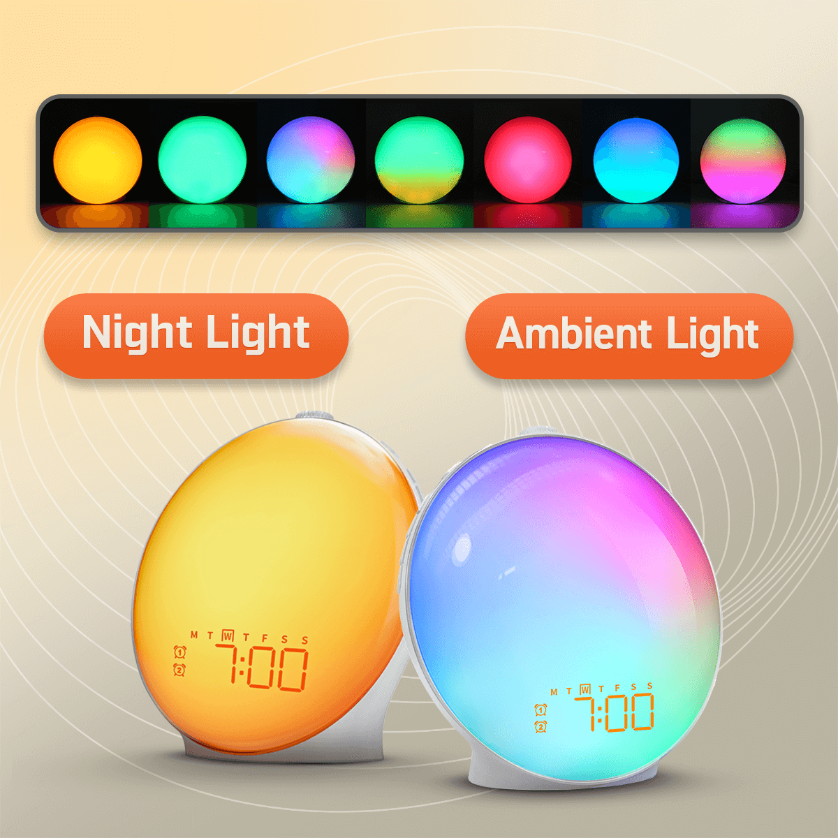 Avelena | Wake-Up Sun Lamp Clock | Gradual Sunrise Light & Customizable Sounds for Gentle Mornings