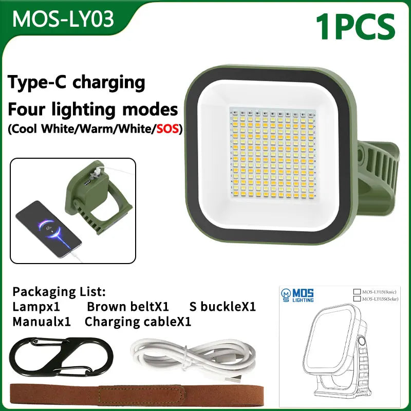 Avelena | 80W LED Solar-Aufladbare Campinglampe mit Magnet und Zoomfunktion