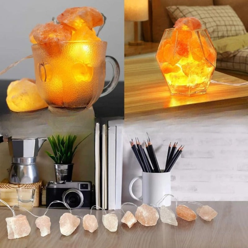 Avelena | SolaraGleam Himalaya Salz Lichterkette | Warmes Bernsteinlicht | Tragbare Natur Kristall Dekoration für Zuhause