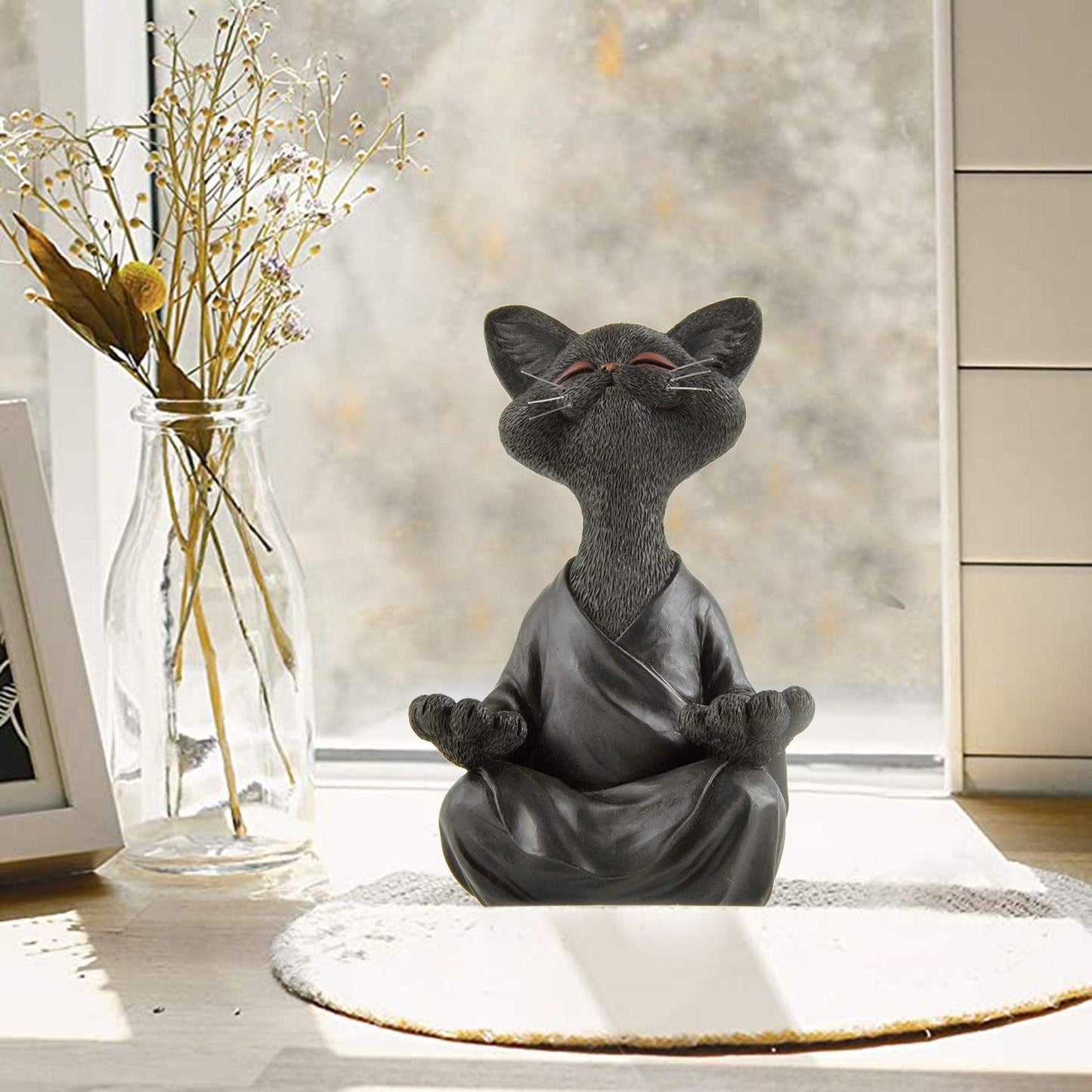 Avelena | Verspielt Schwarze Buddha Katze Figur Meditation Yoga Sammlerstück Glückliche Katzen Dekor Zuhause Garten Dekoration Gartenornament