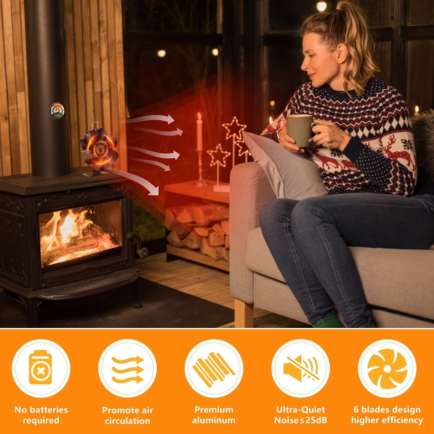 Avelena | ThermoBreeze | Heißbetriebsofenventilator – Lautloser Betrieb, Keine Elektrizität, Effiziente Wärmeverteilung
