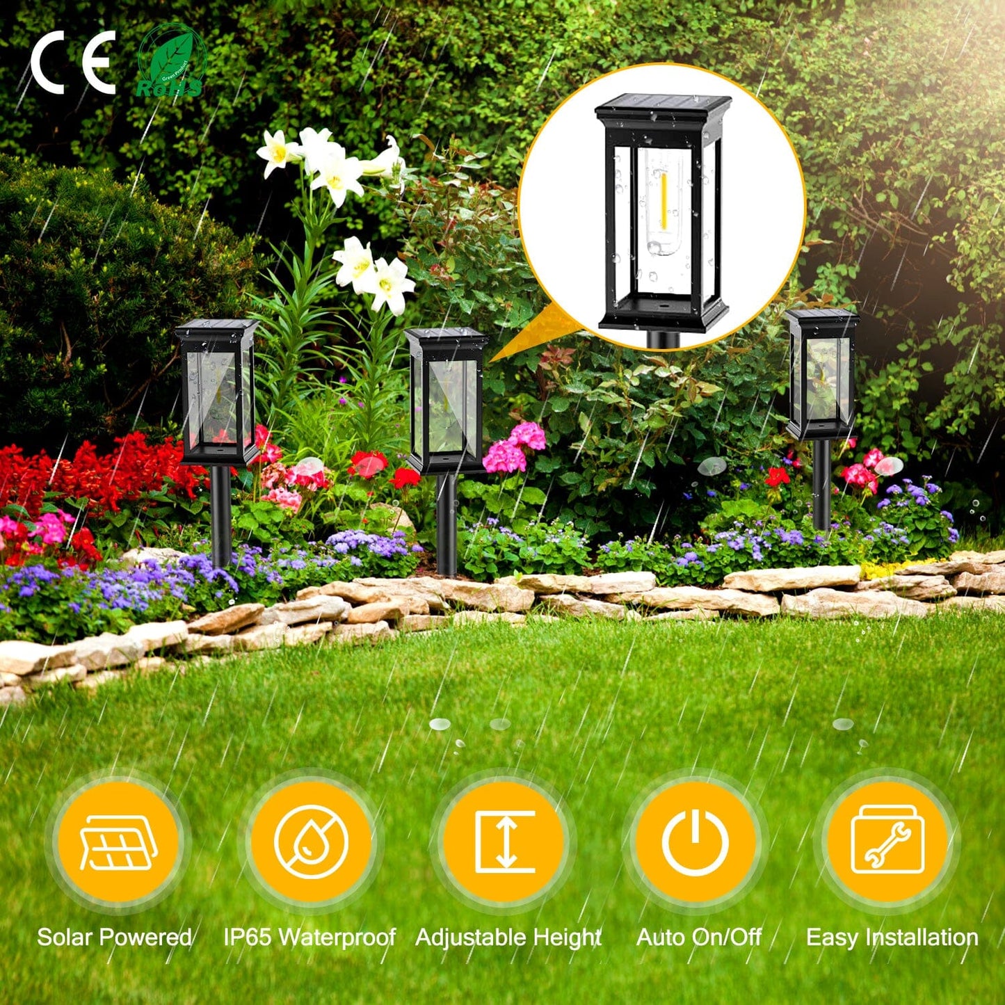 Avelena | 6-Pack: Solarbetriebene Gartenbeleuchtung IP65 Wasserdicht Auto Ein Aus