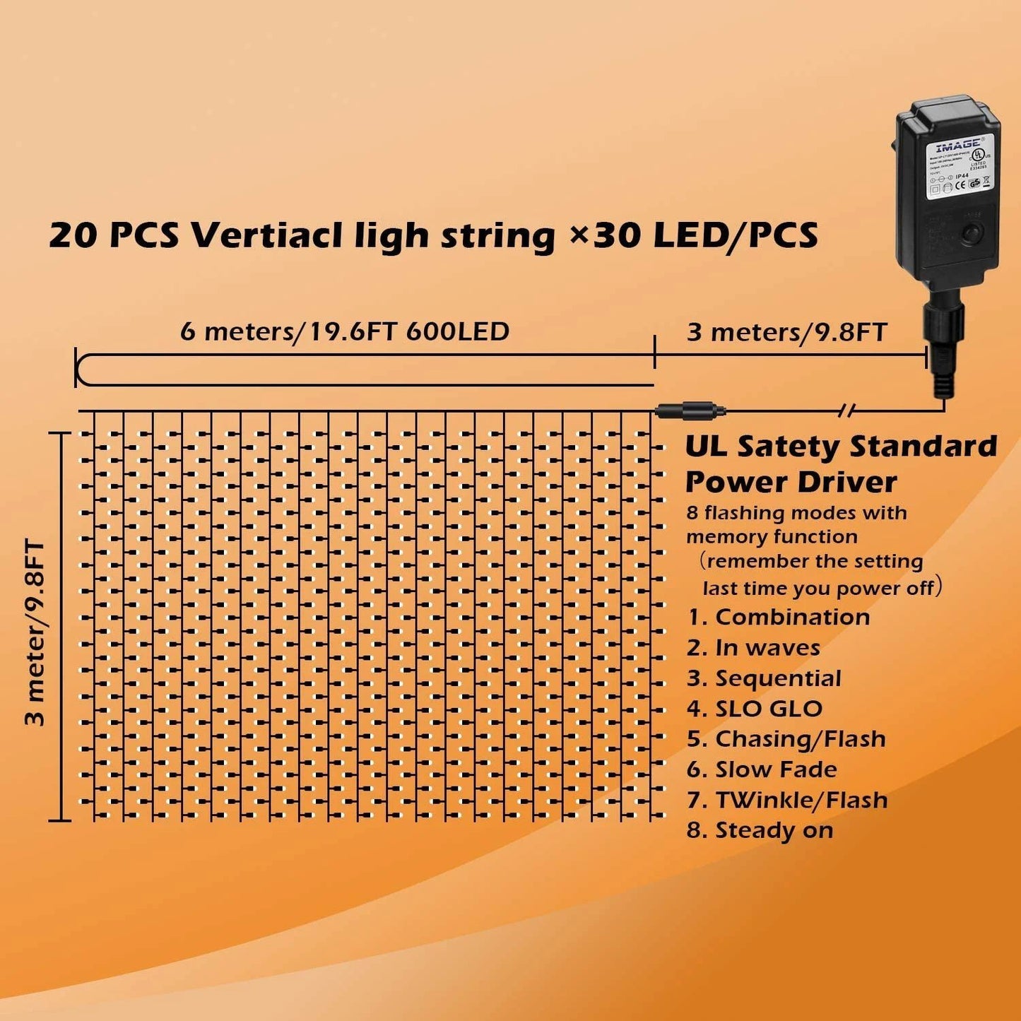 Avelena | 600 LED 9.8 x 19.6 FT. LED Vorhanglichter mit 8 Lichtmodi und Speicherfunktion