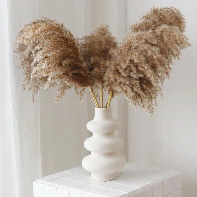 Avelena | 60 cm natürlicher, echter, braun-beiger getrockneter Pampasgrasstrauß │ flauschige Feder für moderne Boho-Heimdekoration