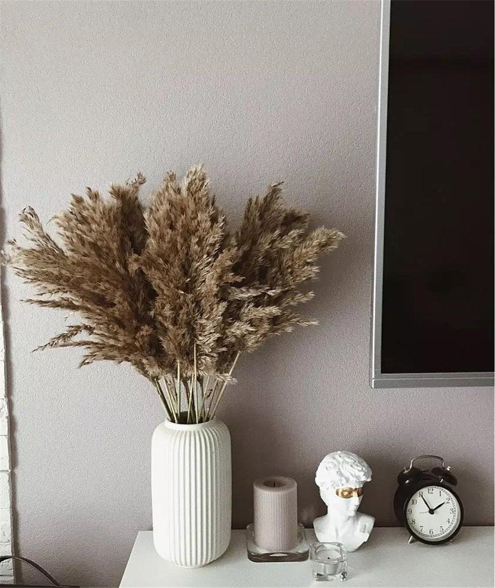 Avelena | 60 cm natürlicher, echter, braun-beiger getrockneter Pampasgrasstrauß │ flauschige Feder für moderne Boho-Heimdekoration