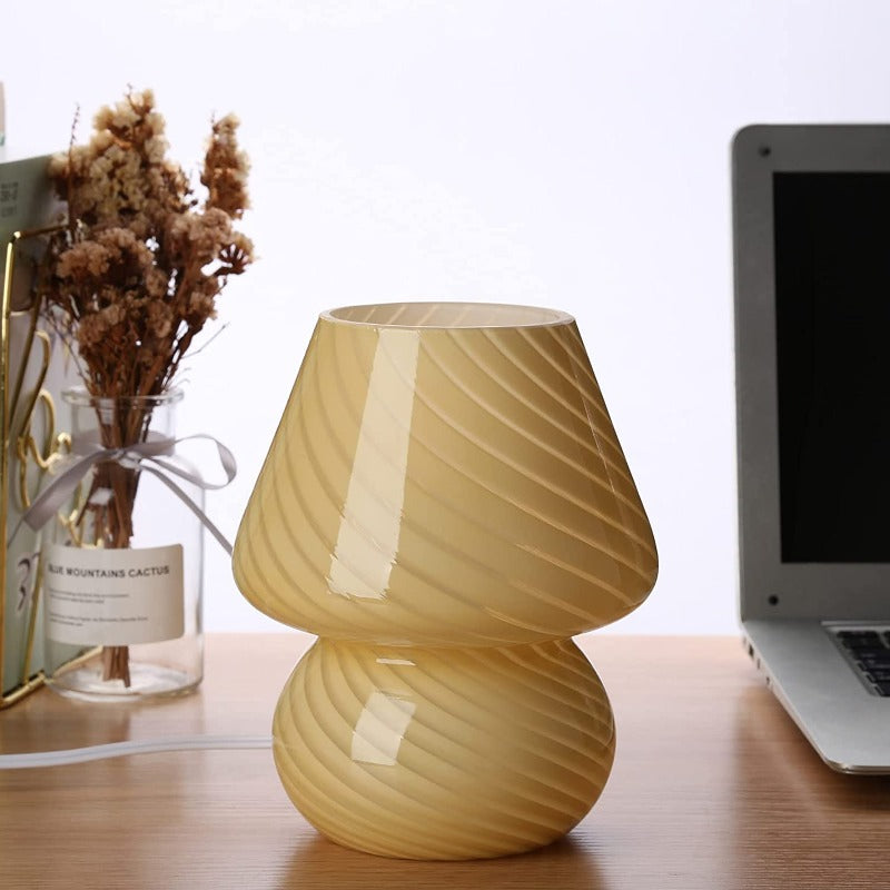 Avelena | Pilzlampe, Glas-Pilz-Nachttischlampen Translucente Murano Vintage Stil Gestreifte Kleine Nachttisch Desklampe Wirbellicht für Wohnkultur, Esszimmer, Wohnzimmer, Schlafzimmer, Geschenk