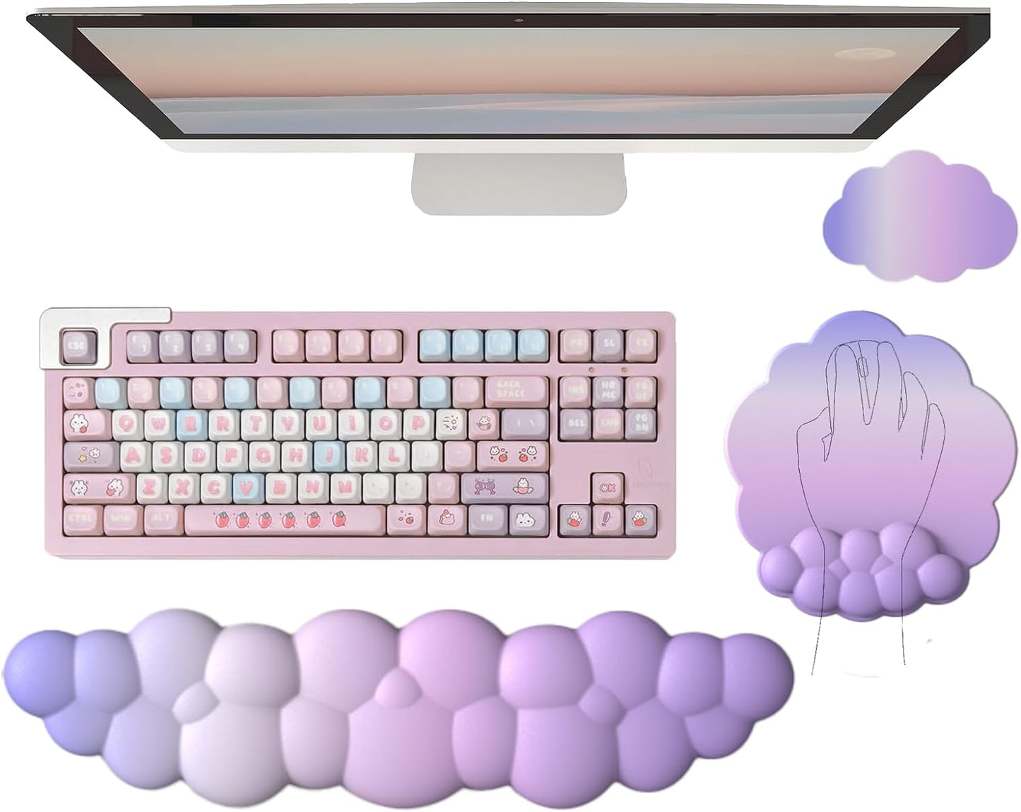 Avelena | Wolkenförmige ergonomische Handgelenkstütze Set mit Mauspad & Untersetzer – Zeyora