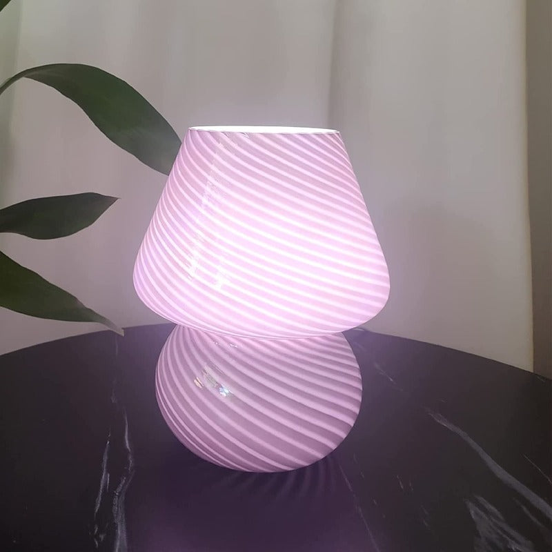 Avelena | Pilzlampe, Glas-Pilz-Nachttischlampen Translucente Murano Vintage Stil Gestreifte Kleine Nachttisch Desklampe Wirbellicht für Wohnkultur, Esszimmer, Wohnzimmer, Schlafzimmer, Geschenk