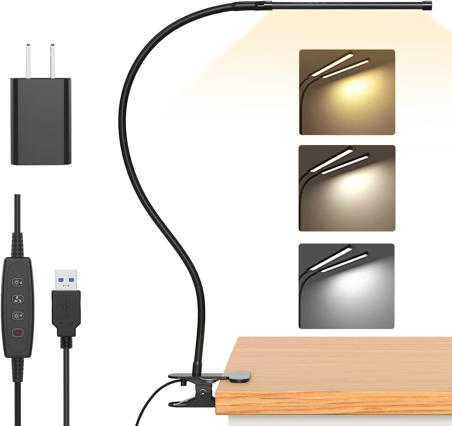 Avelena | 77 LED Tischklemmlampe mit USB-Stromversorgung & flexiblem Schwanenhals – Serava