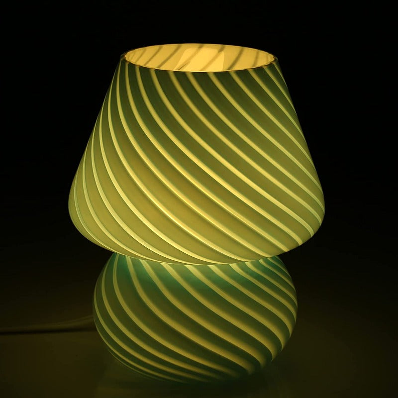 Avelena | Pilzlampe, Glas-Pilz-Nachttischlampen Translucente Murano Vintage Stil Gestreifte Kleine Nachttisch Desklampe Wirbellicht für Wohnkultur, Esszimmer, Wohnzimmer, Schlafzimmer, Geschenk