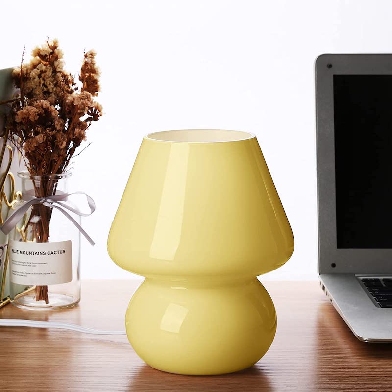 Avelena | Pilzlampe, Glas-Pilz-Nachttischlampen Translucente Murano Vintage Stil Gestreifte Kleine Nachttisch Desklampe Wirbellicht für Wohnkultur, Esszimmer, Wohnzimmer, Schlafzimmer, Geschenk
