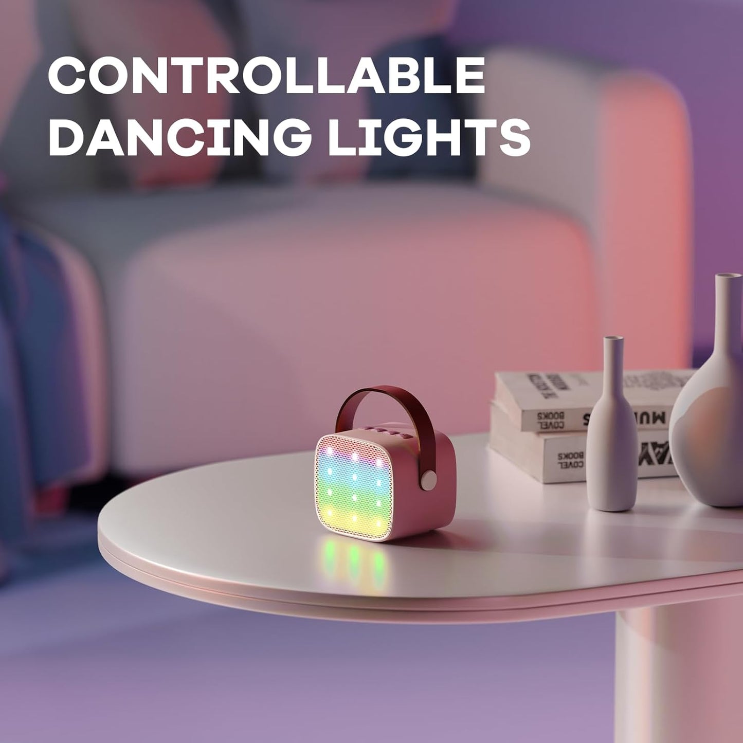 Avelena | Tragbare Mini Karaoke Maschine mit Bluetooth Lautsprecher & 2 Wireless Mikros – Veylo