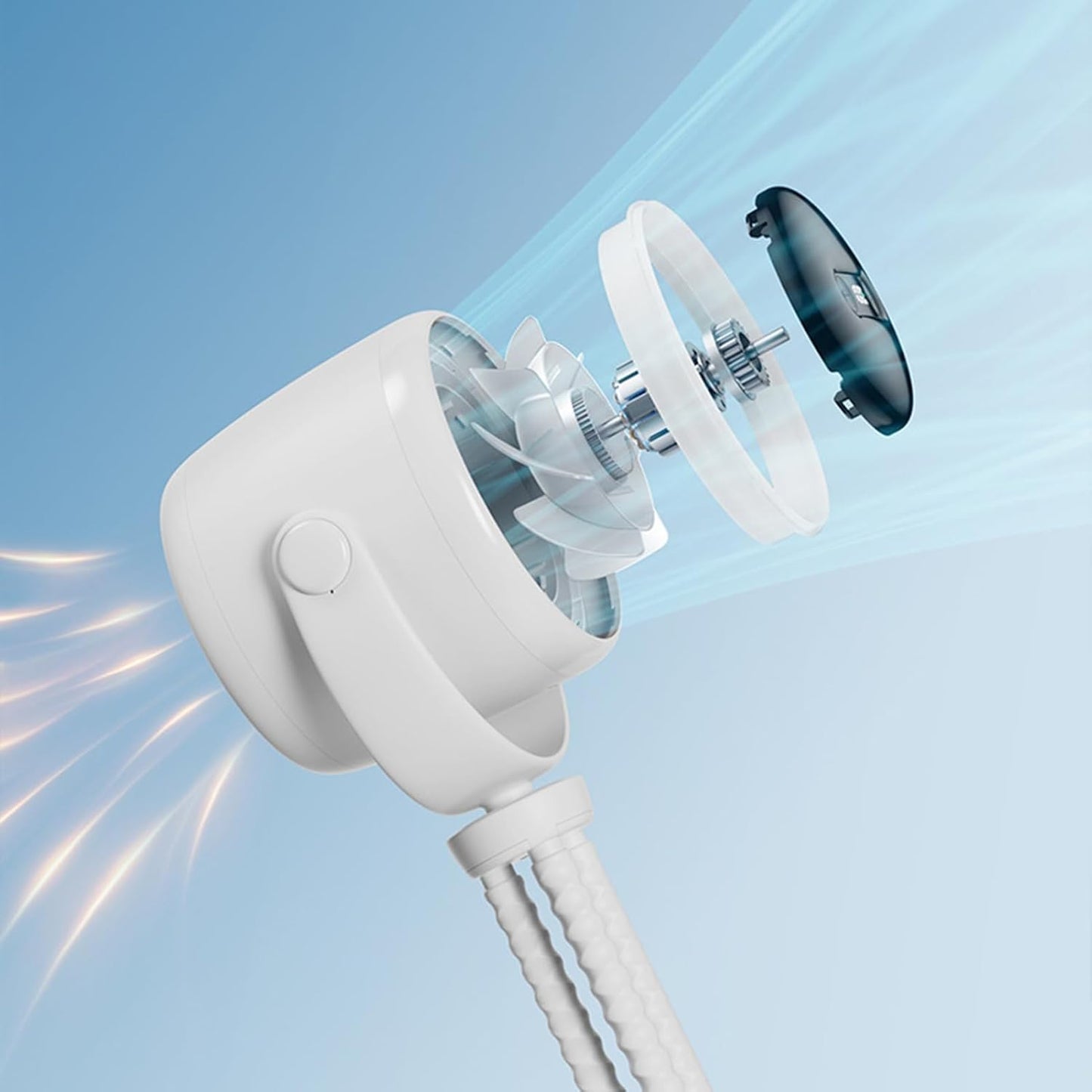 Avelena | Wiederaufladbarer Clip-On Kinderwagen Ventilator mit Nachtlicht 100 Geschwindigkeiten