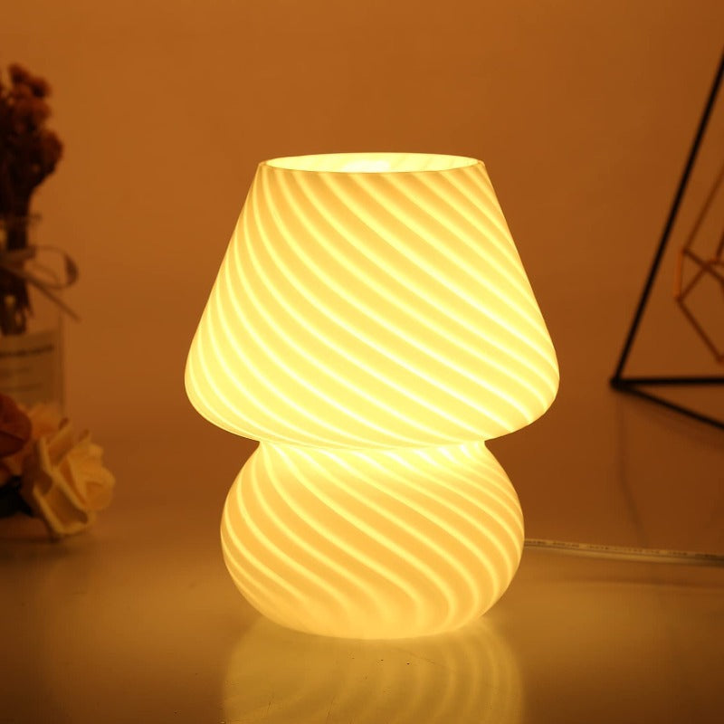 Avelena | Pilzlampe, Glas-Pilz-Nachttischlampen Translucente Murano Vintage Stil Gestreifte Kleine Nachttisch Desklampe Wirbellicht für Wohnkultur, Esszimmer, Wohnzimmer, Schlafzimmer, Geschenk