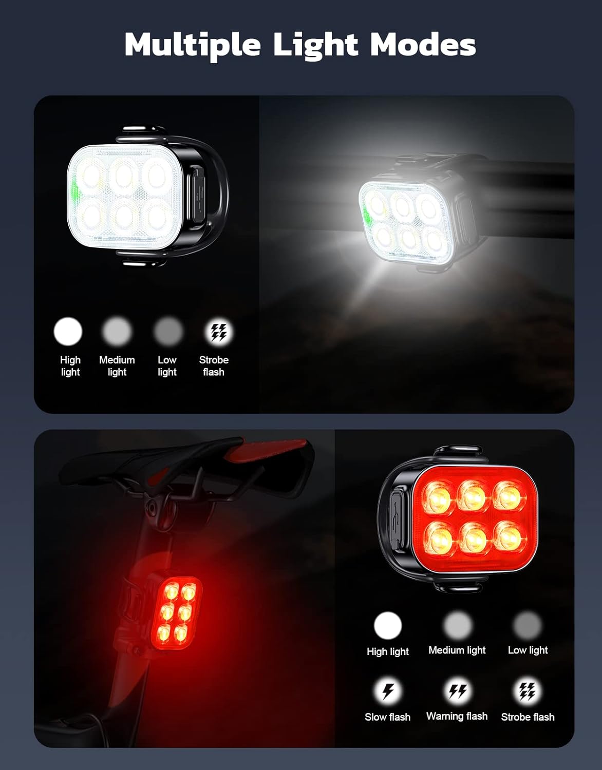 Avelena | Ultra Slim USB wiederaufladbares Fahrradlichtset mit 4+6 Modi – SlimBeam
