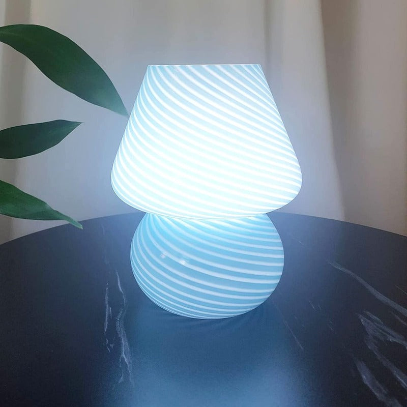 Avelena | Pilzlampe, Glas-Pilz-Nachttischlampen Translucente Murano Vintage Stil Gestreifte Kleine Nachttisch Desklampe Wirbellicht für Wohnkultur, Esszimmer, Wohnzimmer, Schlafzimmer, Geschenk