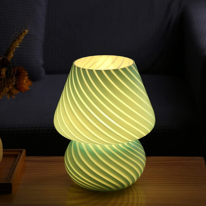 Avelena | Pilzlampe, Glas-Pilz-Nachttischlampen Translucente Murano Vintage Stil Gestreifte Kleine Nachttisch Desklampe Wirbellicht für Wohnkultur, Esszimmer, Wohnzimmer, Schlafzimmer, Geschenk