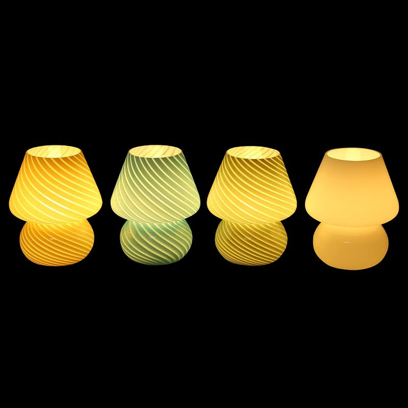 Avelena | Pilzlampe, Glas-Pilz-Nachttischlampen Translucente Murano Vintage Stil Gestreifte Kleine Nachttisch Desklampe Wirbellicht für Wohnkultur, Esszimmer, Wohnzimmer, Schlafzimmer, Geschenk