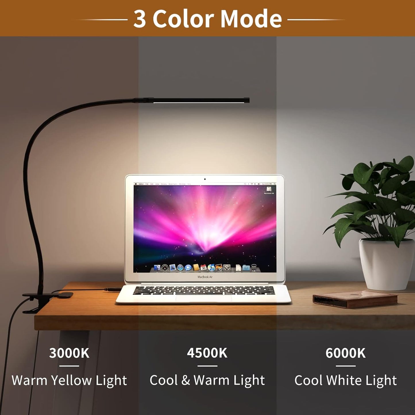 Avelena | 77 LED Tischklemmlampe mit USB-Stromversorgung & flexiblem Schwanenhals – Serava