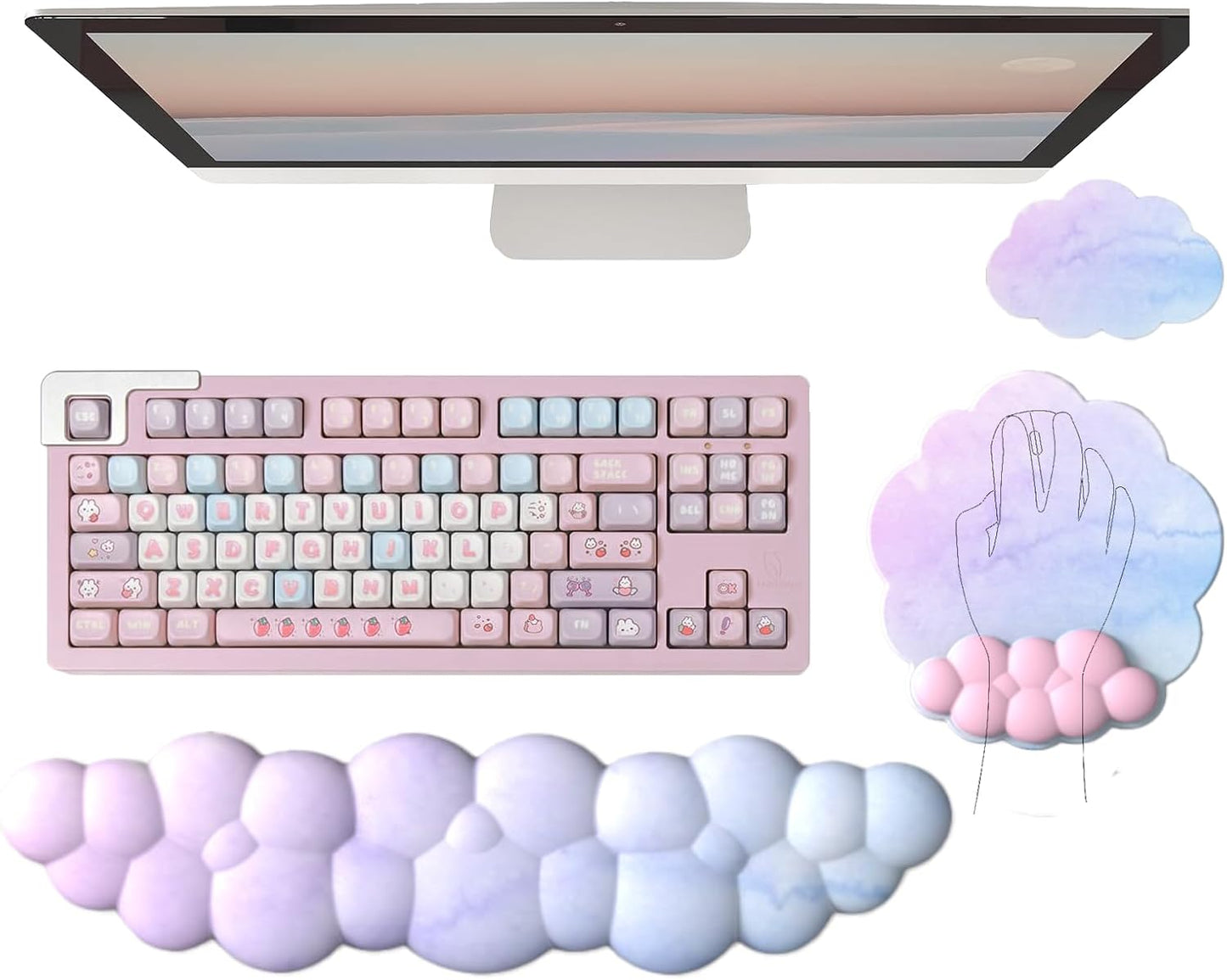 Avelena | Wolkenförmige ergonomische Handgelenkstütze Set mit Mauspad & Untersetzer – Zeyora