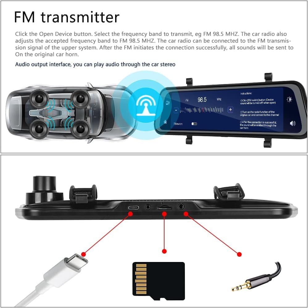 Avelena | VisionMirror Pro – Ultra HD Spiegel Dash Cam mit kabellosem CarPlay & Android Auto