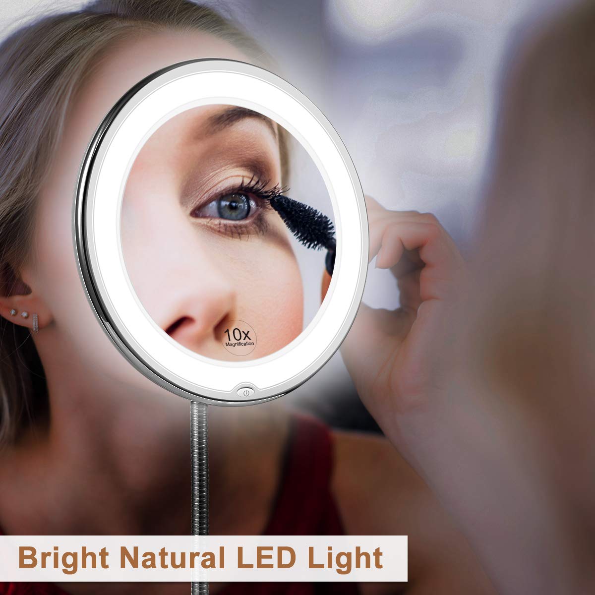 Avelena | ReflectFlex LED-Vergrößerungsspiegel mit flexiblem Schwanenhals | 10-fache Vergrößerung | Tageslicht-LED | Kosmetikspiegel