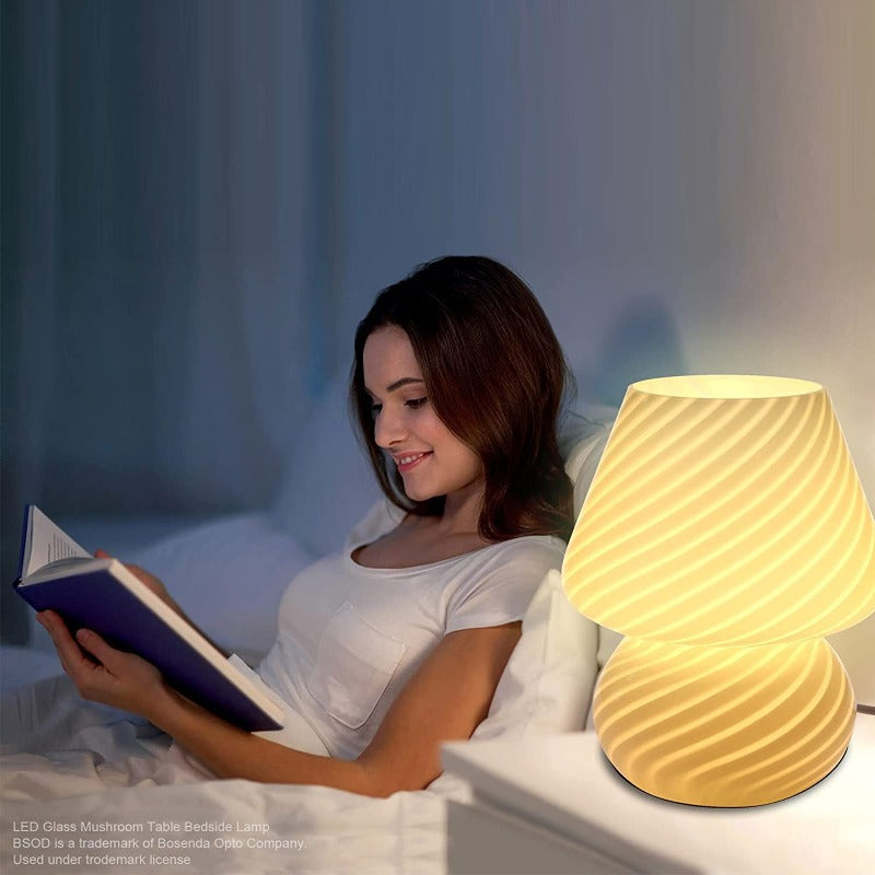 Avelena | Pilzlampe, Glas-Pilz-Nachttischlampen Translucente Murano Vintage Stil Gestreifte Kleine Nachttisch Desklampe Wirbellicht für Wohnkultur, Esszimmer, Wohnzimmer, Schlafzimmer, Geschenk