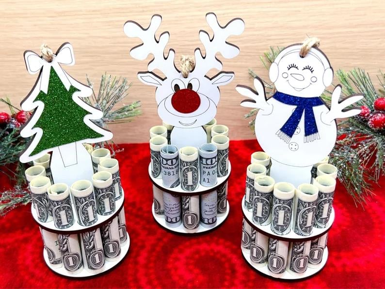 Avelena | Weihnachts Geldhalter Anhänger | Holz Ornament zum Aufhängen | Kreatives Geschenk für Kinder