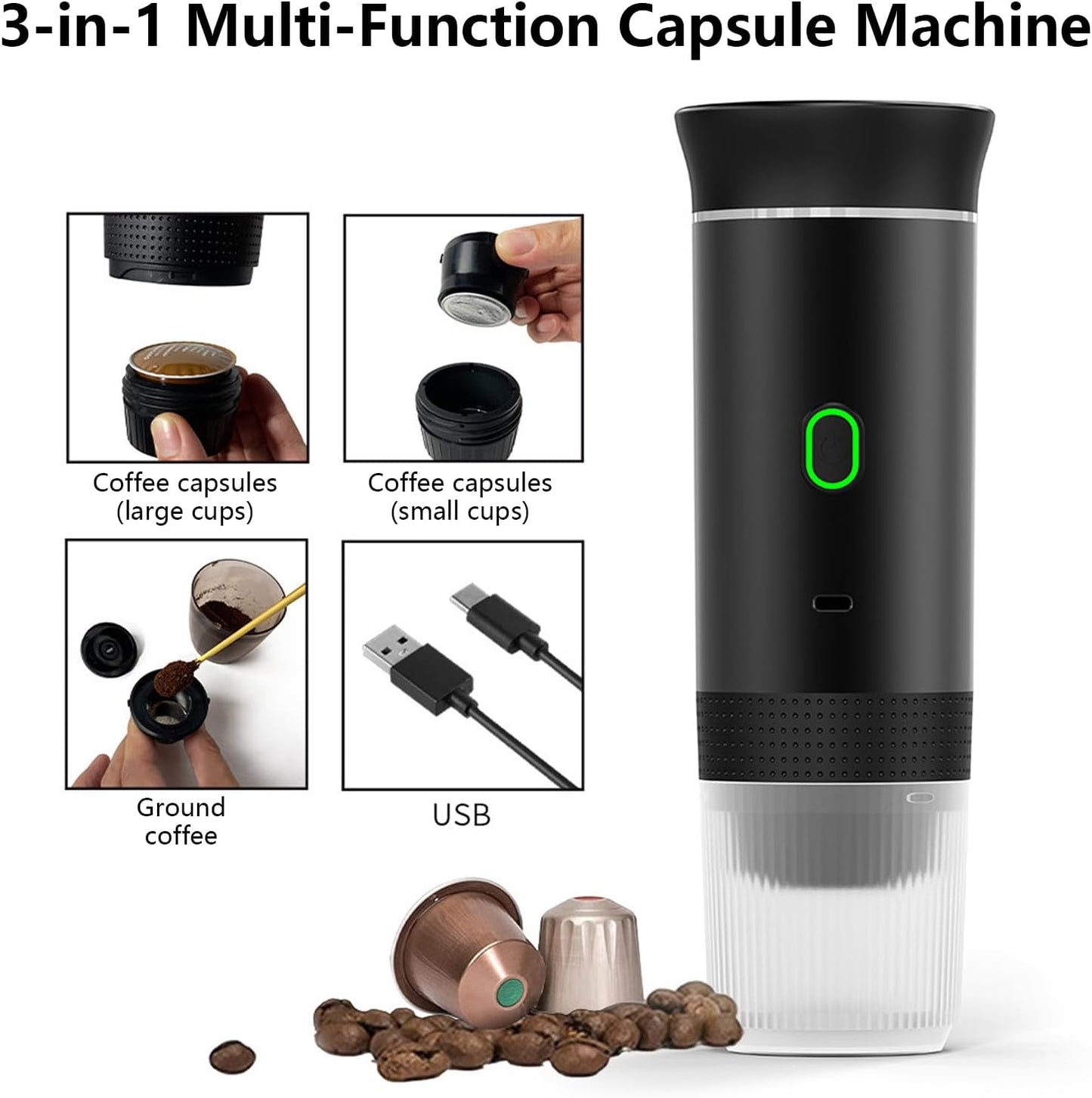 Avelena | Tragbare 3-in-1 Espresso-Kaffeemaschine mit wiederaufladbarem Akku – Raverno