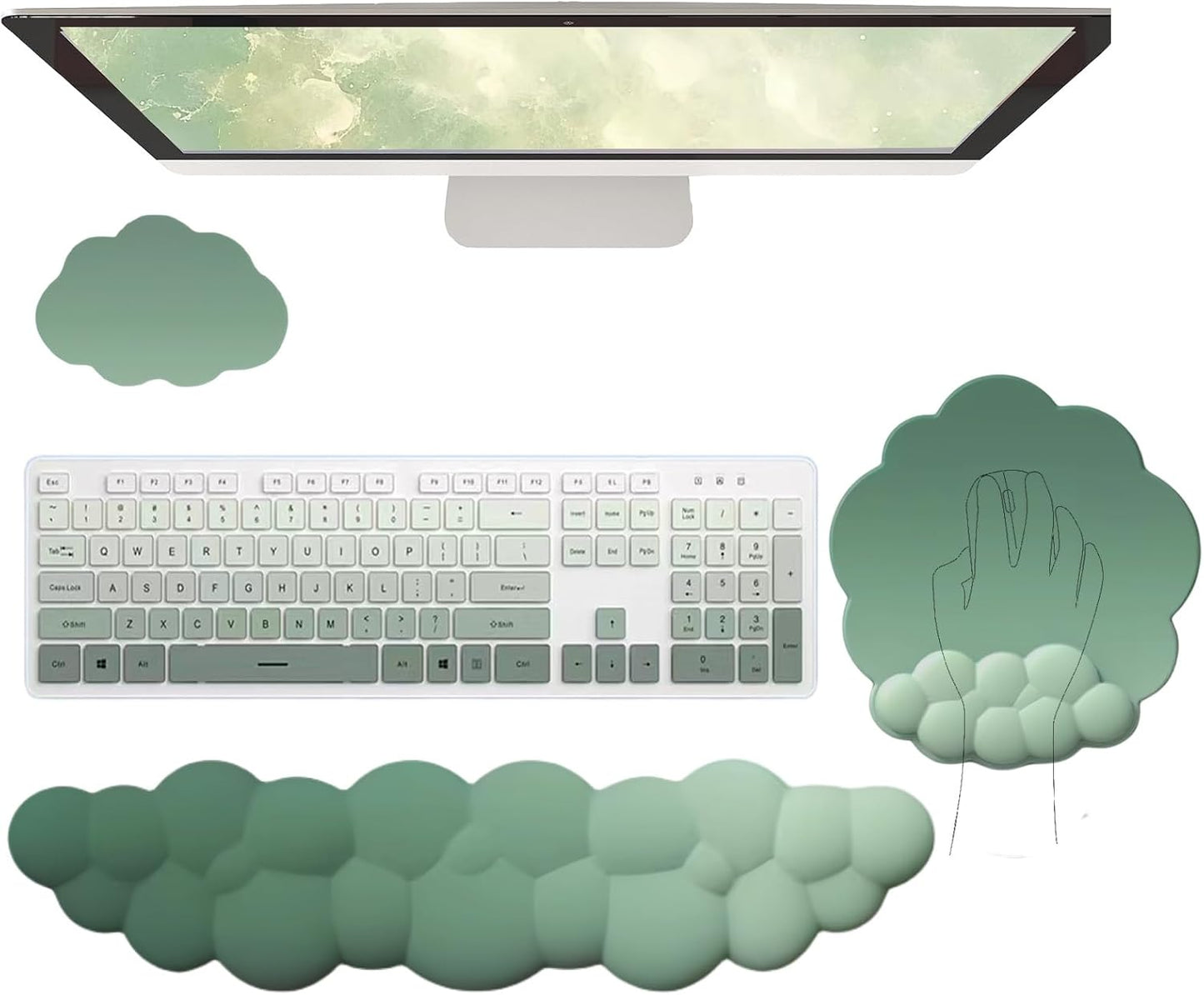 Avelena | Wolkenförmige ergonomische Handgelenkstütze Set mit Mauspad & Untersetzer – Zeyora