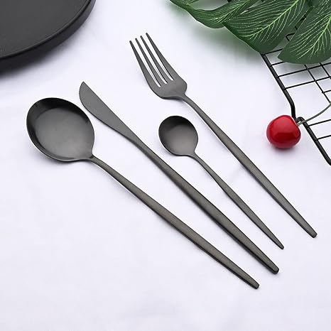 Besteckset Schwarz Edelstahl Essgeschirr
