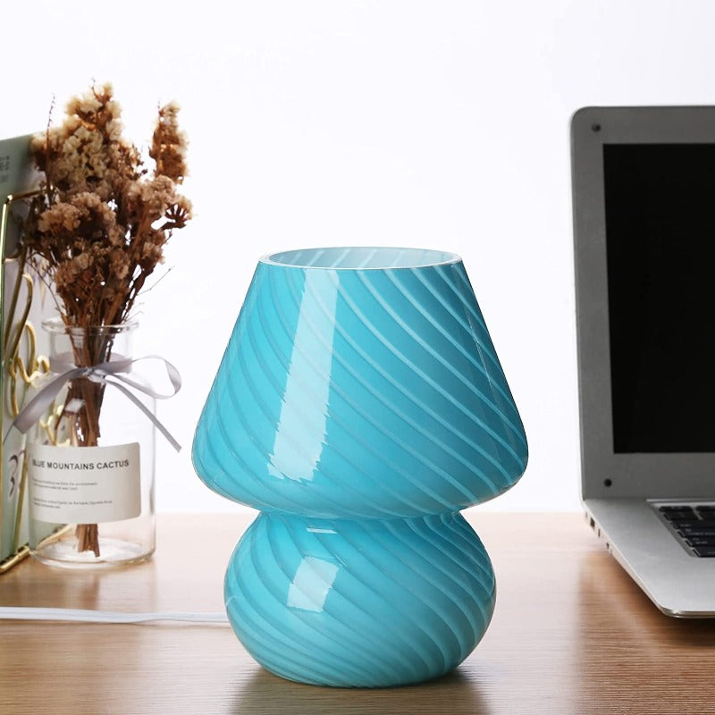 Avelena | Pilzlampe, Glas-Pilz-Nachttischlampen Translucente Murano Vintage Stil Gestreifte Kleine Nachttisch Desklampe Wirbellicht für Wohnkultur, Esszimmer, Wohnzimmer, Schlafzimmer, Geschenk